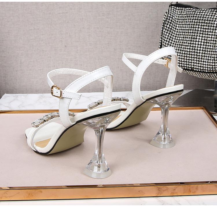 Rhinestone Shoes Stiletto Square Toe Strap Stiletto Slippers