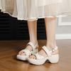 Thick-soled One-word Sandals Female Open-toe Soft-soled 2025 Summer New Fairy Style Versatile High-heeled Roman Muffin Shoes