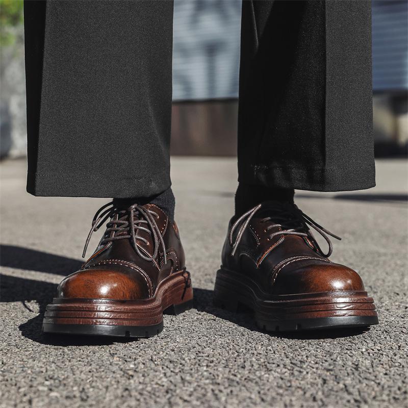 Fashion Men Luxury Fashion Wedding Party Dress Platform Shoes Lace-up Original Leather Derby Shoe Brown Sneakers Gentleman Footwear Male