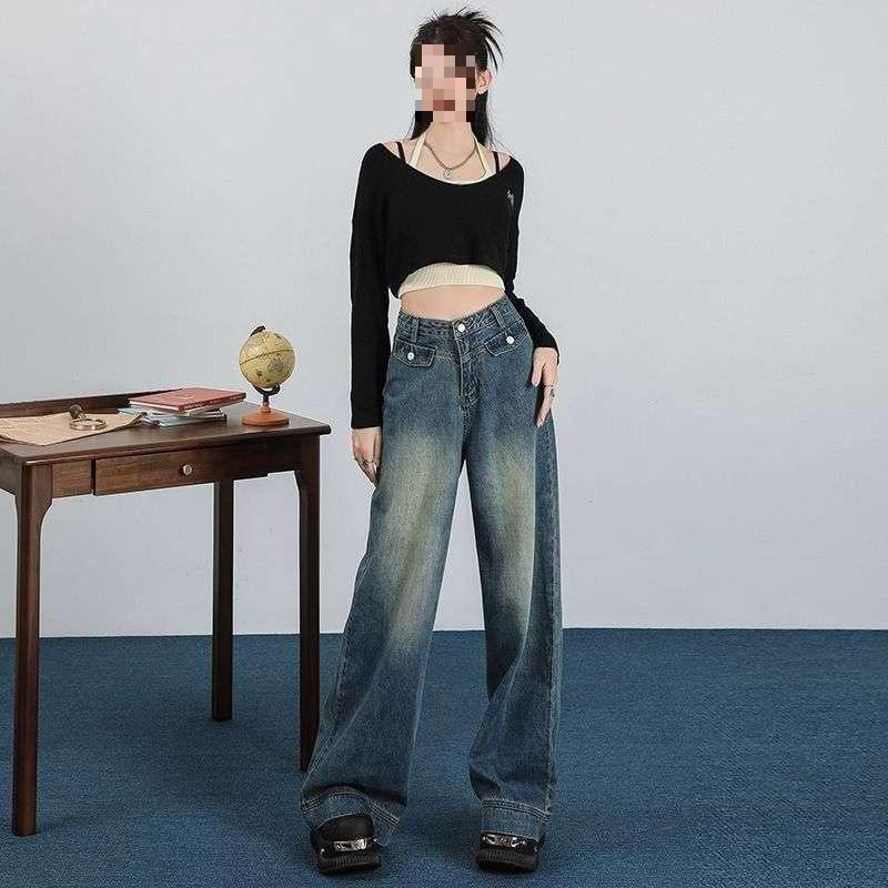 Women s High-Waisted Wide-Leg Jeans - Autumn Slimming Loose Drape Pants Medium