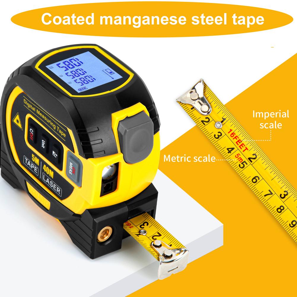 60M 40M 3 In 1 Laser Tape Measure High-Precision Infrared Distance Meter Electronic Ruler Cross Line Measuring Instrument Device