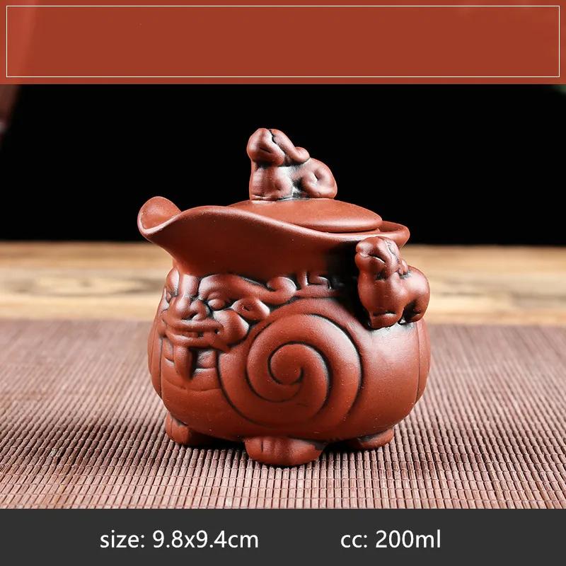 Traditional Lucky Fortune Animal Hand Grasp Pot Chinese Purple Clay Teapots Handmade Zhu Mud Tea Infuser Zisha Tea Set 200ml