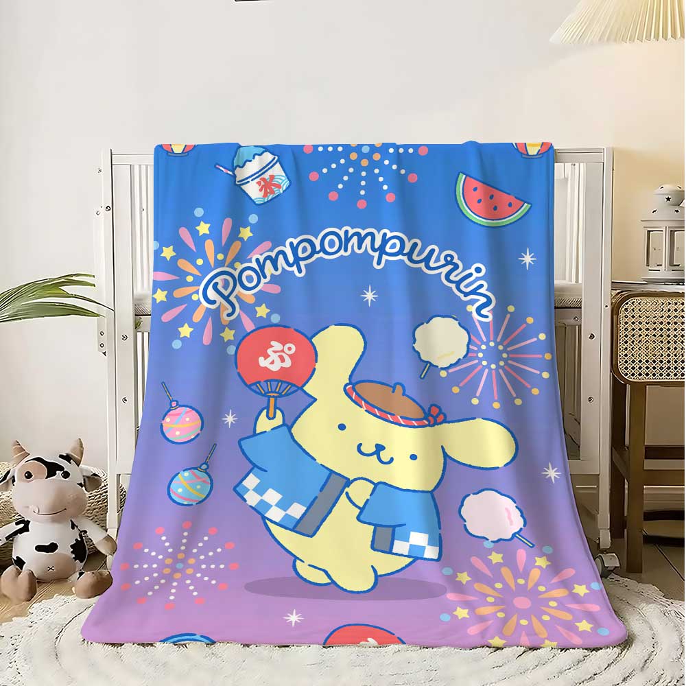 Flauschiger Fleece Anime Doppelknie Wurf Sofa Decke Übergröße Kawaii PomPomPurins Dekorative Bettdecken Heim Schlafzimmer Dekoration