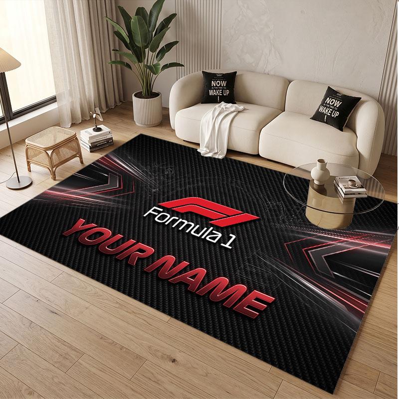 Custom Rug F1 Pattern Print Name Text Soft Non‑Slip Floor Carpet for Home Indoor Decoration