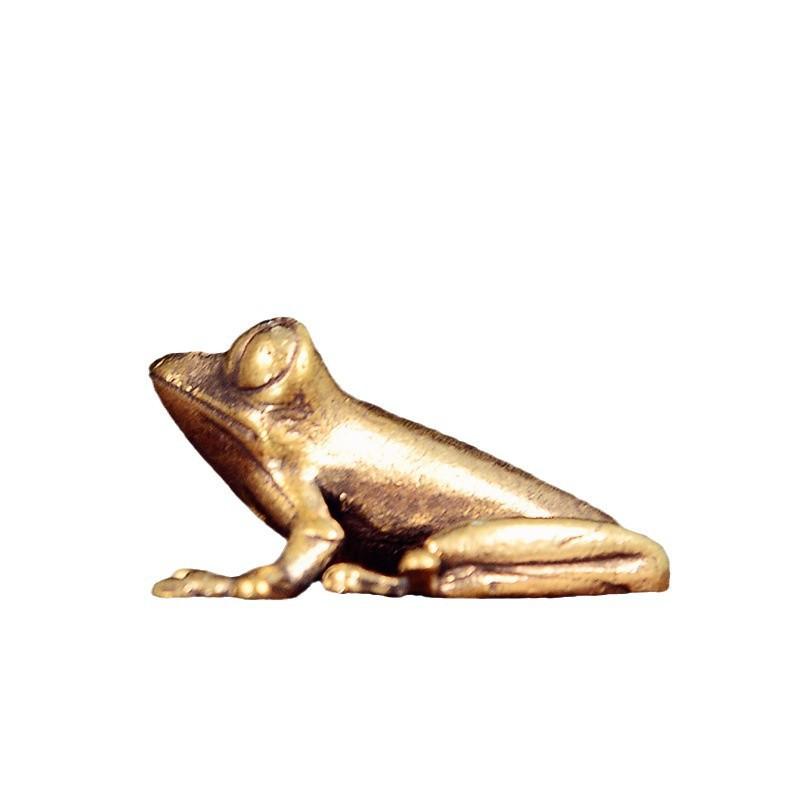 Mini Grenouille en Laiton Massif Ornement de Bureau Porte-clés Décoratif Figurine Animal Crapaud Porte-bonheur Décoration de Maison