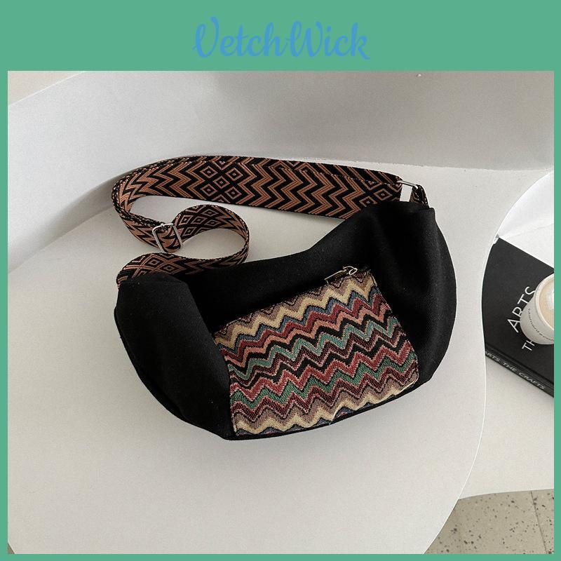 Fashion Ethnic Style Canvas Large Capacity Casual Bag 2024 New Korean Winter Striped Waist Bag Single Shoulder Diagonal Bag Blue