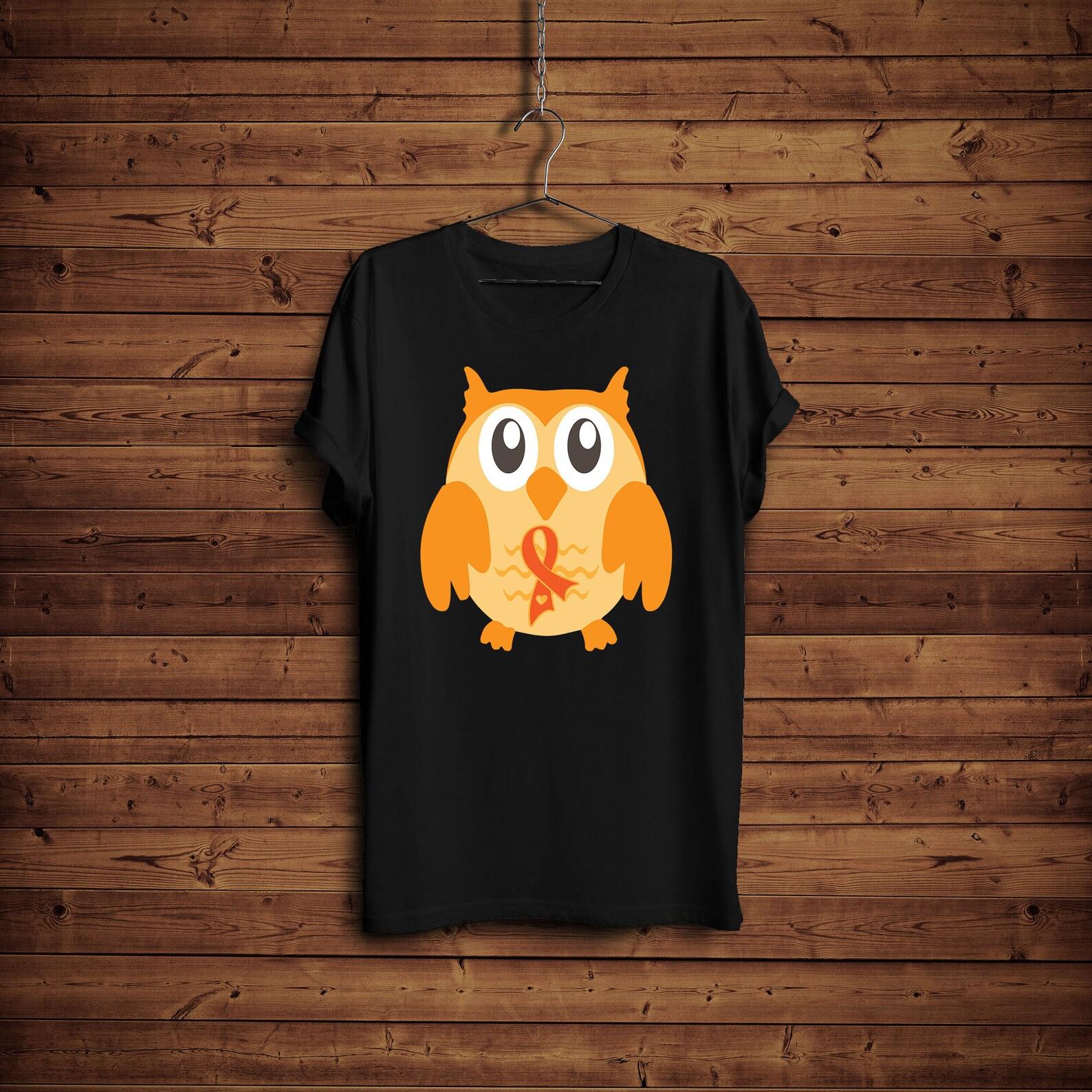 Acute Myeloid Leukemia Owl Shirt/ Orange Ribbon Support T-Shirt/ Leukemia Awareness Products/ Support Leukemia Shirt L