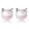 2026 Sweet and Cute Girl Pink Crystal Cat Stud Earrings Female Natural Opal Cute Cat Stud Earrings Jewelry