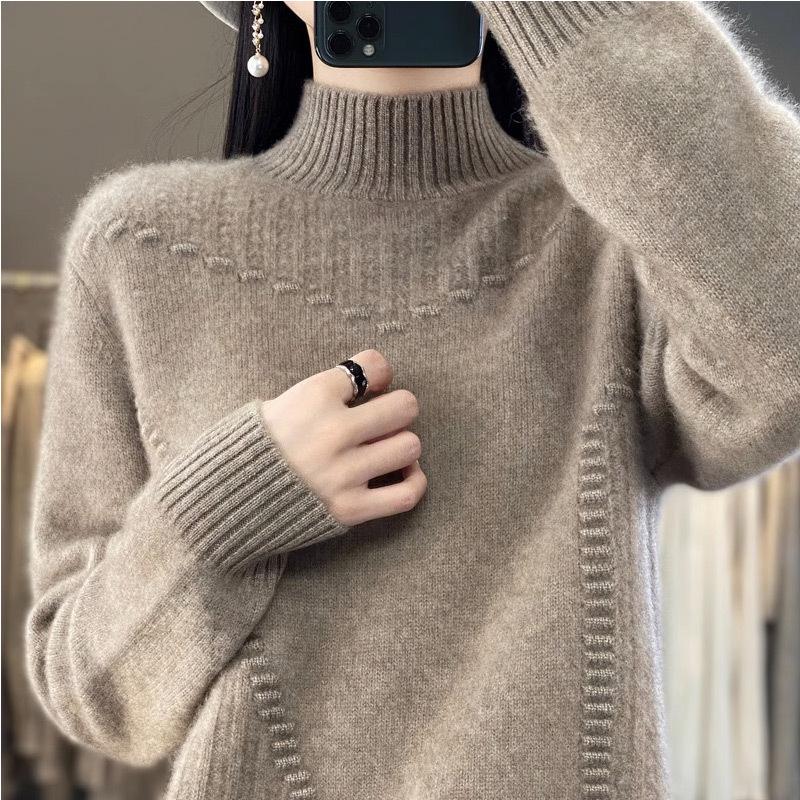 

Женский свитер с полувысоким воротником, толстый, однотонный, пуловер, повседневный, свободный и облегающий, вязаный свитер XXXL верблюд