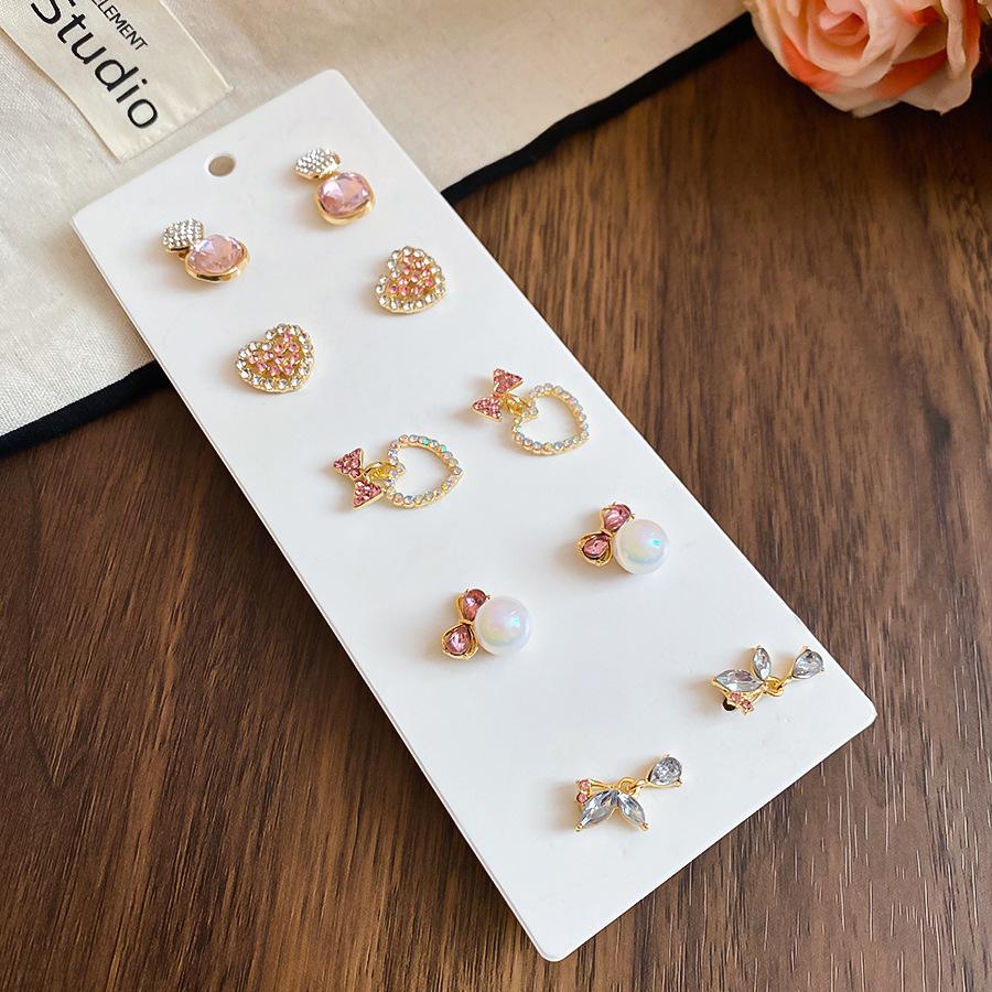 6/10/12 Pcs Simulated Pearl Round Square Stud Earrings Small French Elegant Daity Ear Studs for Women Daily Jewelry Sets F