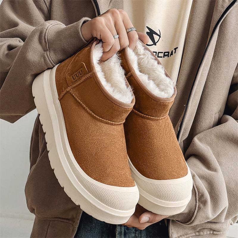 Men's Winter Snow Boots – Real Leather, Fur Lined, Non-Slip, Wool, Short, Thick Velvet, Cold-Proof, Warm.