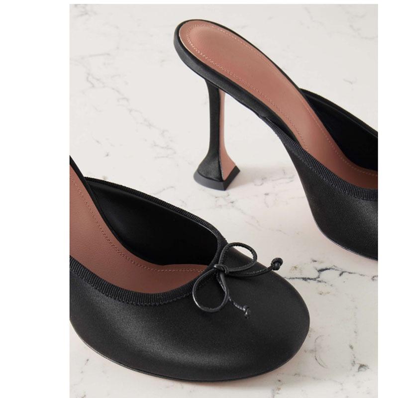 Summer New Round Headed High Heels Outdoor Fashion Slippers with Headless Back Air Bow Fashion Show Large Women's Sandals