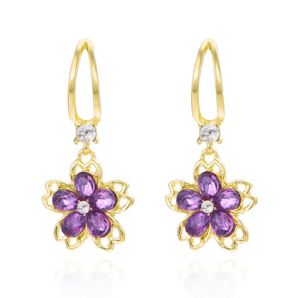 Minimalist Geometric Alloy Earrings With Crystal Flower Petals For Women Summer фиолетовый