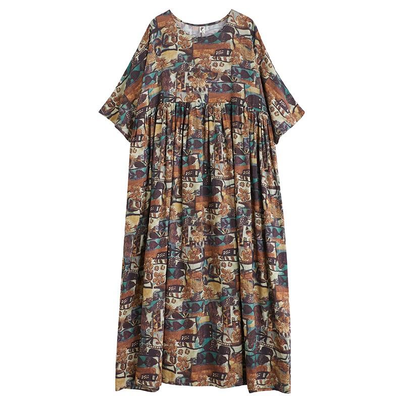 Maneca scurta Marime mare vintage floral nou in rochii pentru femei lejera rochie lunga de vara