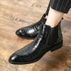 Men's Pointed Toe Chelsea Boots – Vintage Crocodile Pattern, Genuine Leather Slip-On Ankle Boots, Mid-Top British Style.