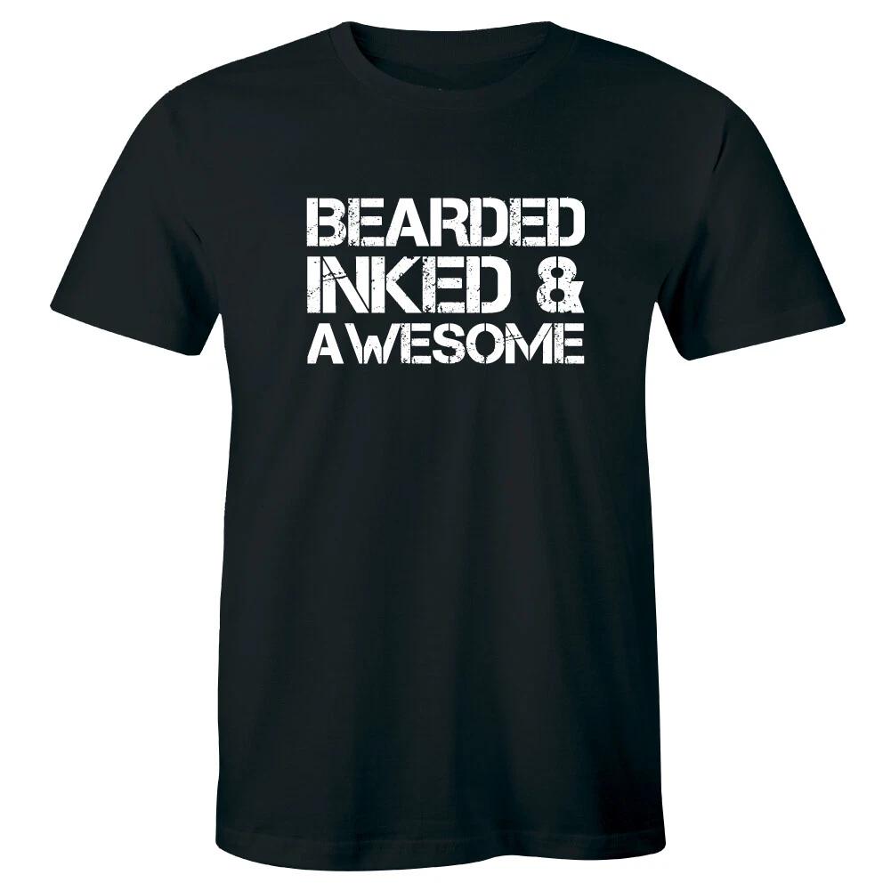 

Bearded Inked and Awesome Crew Neck T-Shirt for Men Tattoo Lover Tee 3XL