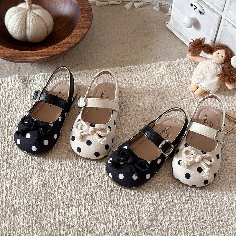 Fairy Style Polka Dot Ballet Sandals for Girls - Trendy Summer Bowknot Closed-Toe Shoes