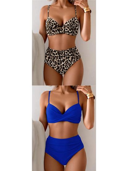 2026 Multi-Color Leopard Print High-Waisted Bikini Swimsuit