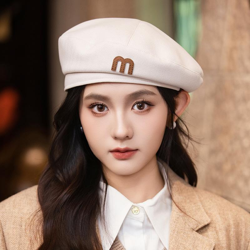 Japanese Retro M mark Versatile Solid Color Beret Autumn and Winter Outdoor Leisure Windproof Octagonal Hat British Style Painter Hat