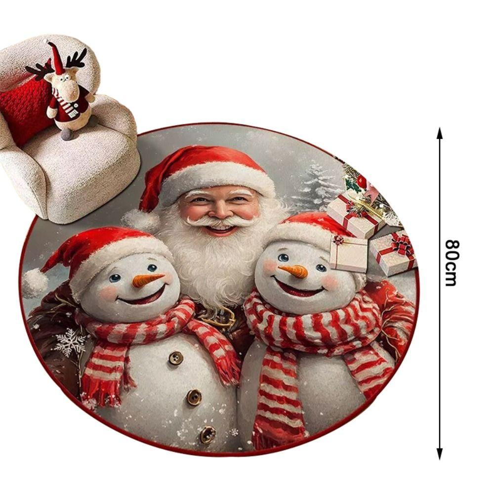 Polyester Christmas Round Mat Snowman Cartoon Anti-Slip Round Rug Snowflake Print Decorative Floor Rugs Winter Season