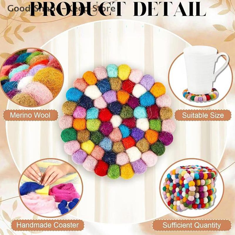 1 Stück bunte runde Filzball-Untersetzer 10 cm Modische handgefertigte Wollfilz kleine Tassenunterlage Rundliche Wollfilz-Untersetzer-Pads