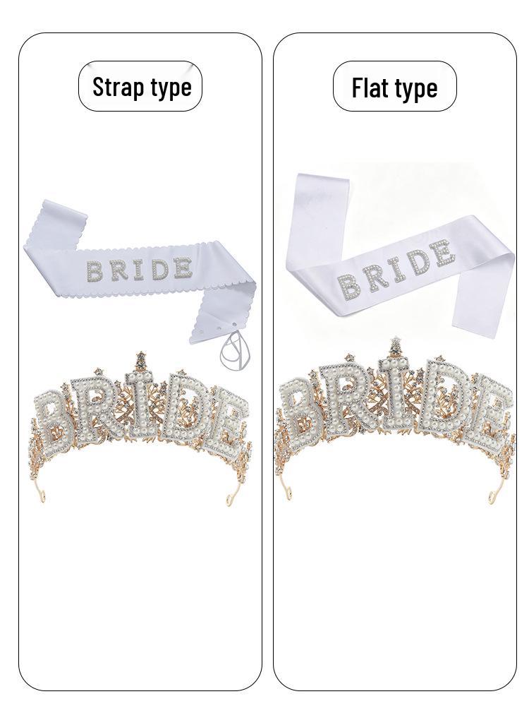 Pearl Lace Bridal Crown & Headband Set with Wavy Edge Sash and Shoulder Straps