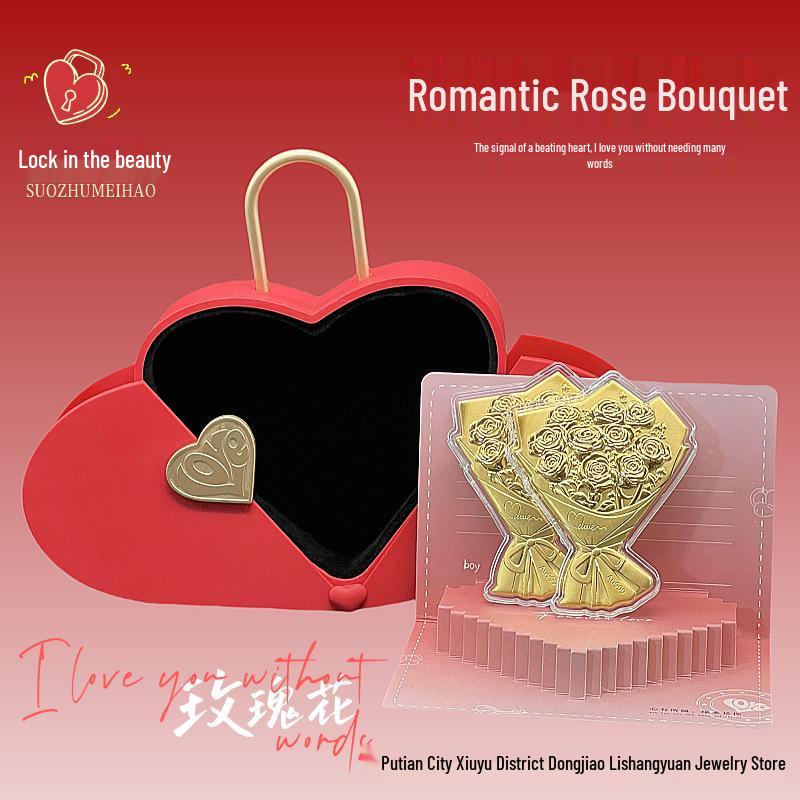 Pure Gold Rose Bouquet Ornament: Luxurious Gift for Girlfriend - Ideal for Qixi, Valentine's Day, or Special Occasions.