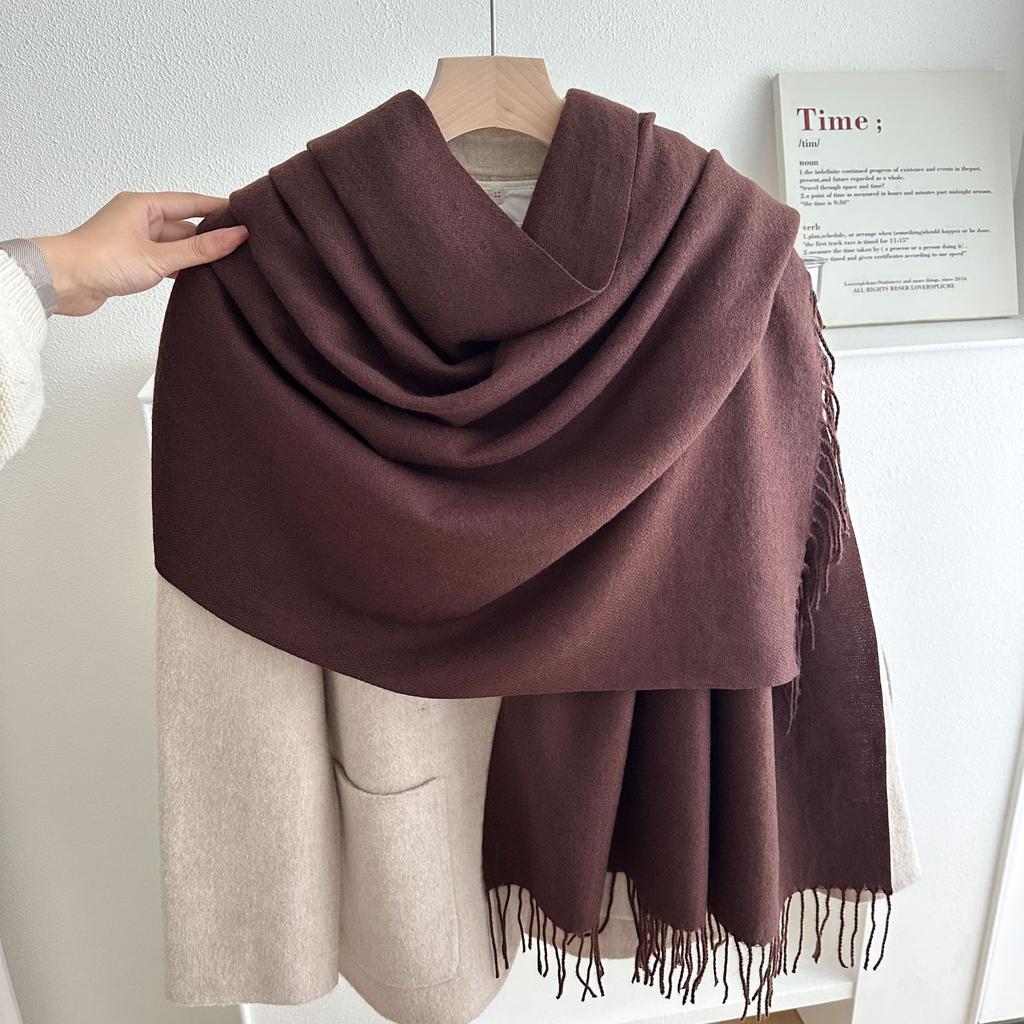 Classic Solid Tassel Scarf Men Women Fall Winter Imitation Cashmere Thick Versatile Shawl Causal Wrap Warm Muffler Male Female