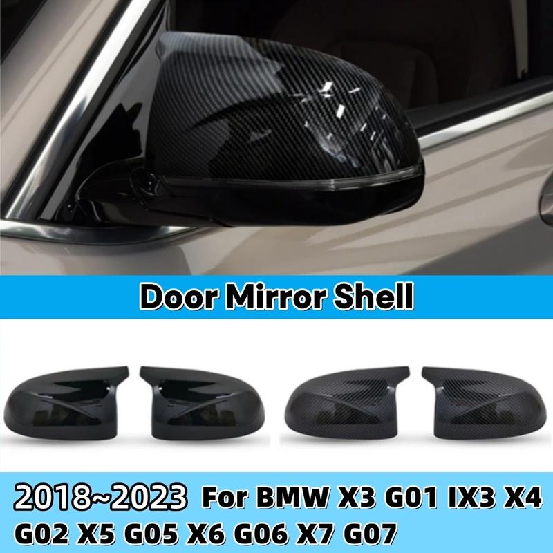 Door Mirror Covers Shell Replacement For BMW X3 G01 IX3 X4 G02 X5 G05 X6 G06 X7 G07 2018- 2Pcs Glossy Black Carbon Pattern