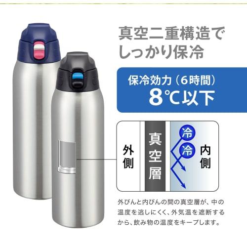 The-peacock Peacock Kids' Water Bottle, 1000ml, Insulated, One-Touch, Direct Drinking, with Pouch, Blue, AJC-F101 A