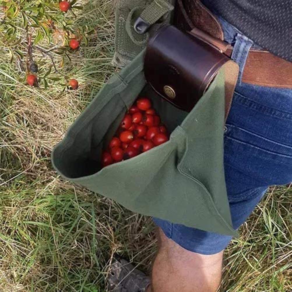 Leather and Canvas Bushcraft Bag Collapsible Waxed Canvas Foraging Pouch for Hiking