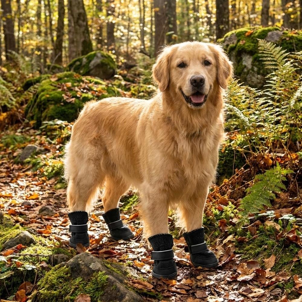 4PCS/SET Thickened Pet Snow Boots Warm Dog Cotton Shoes Dog Footwear Winter Dog Snow Boots Winter