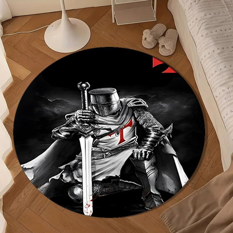 Knightly Warrior In Armor Round Rug for Livingroom,Bedroom, Palyroom, Chair Rug, Area rug, Circle Carpet, Large Size Fan Christmas gift