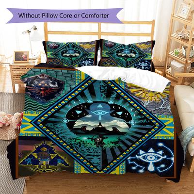 Zelda Legend Pattern Bedding Quilt Set Quilt Cover Pillowcase Home Decoration Gift (1 * Duvet Cover + 2 * Pillowcase, Without Core)