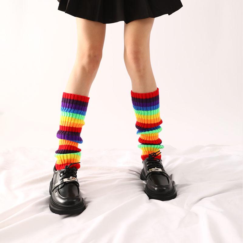 Încălzitoare pentru picioare curcubeu pentru femei Lolita, gotice, încălzitoare de iarnă, șosete drăguțe japoneze Y2k tricotate, acoperire pentru picioare