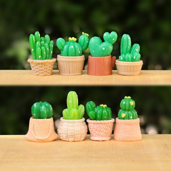 Mini Artificial Cactus Plants in Pot Miniature Potted Green Cactus Figurine for DIY Micro Landscape Fairy Garden Accessories Plant Pots Bonsai Crafts
