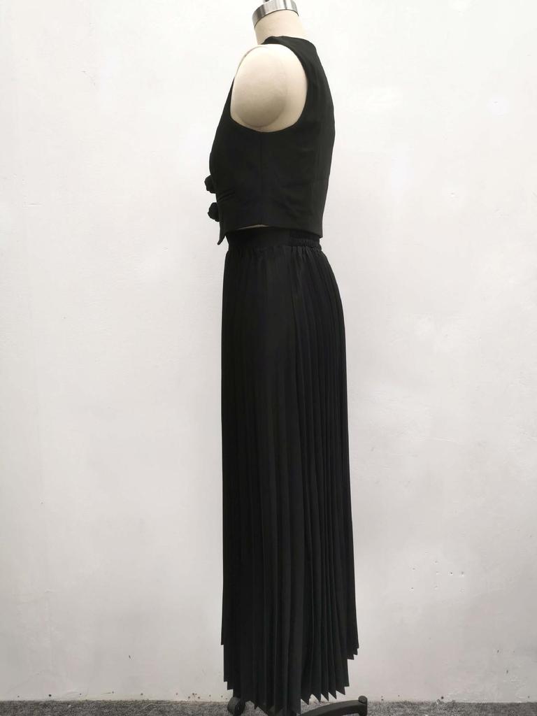 2025 African Style Women's Sleeveless Vest & Pleated Long Skirt Two-Piece Summer Set