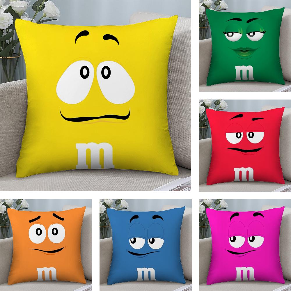 Cute Funny Art M-M&M'S Cushion Cover Plush Fabric Soft Double-Sided Printed Sofa Warm Winter Home Child Gift Pillow Case