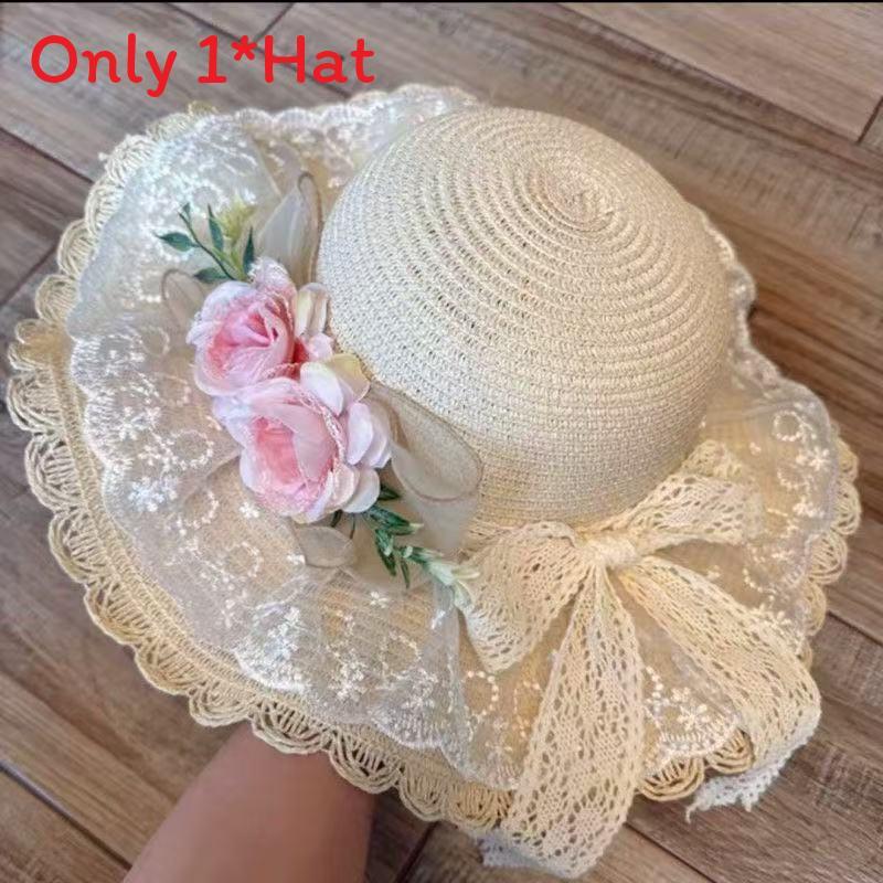 Weaving Lace Bow Sun Hat With Wide Brim For Beach And Vacation