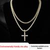 Eco-Friendly European & American Hip-Hop Zinc Alloy Rhinestone Cross Pendant Necklace with 4mm Diamond Tennis Chain