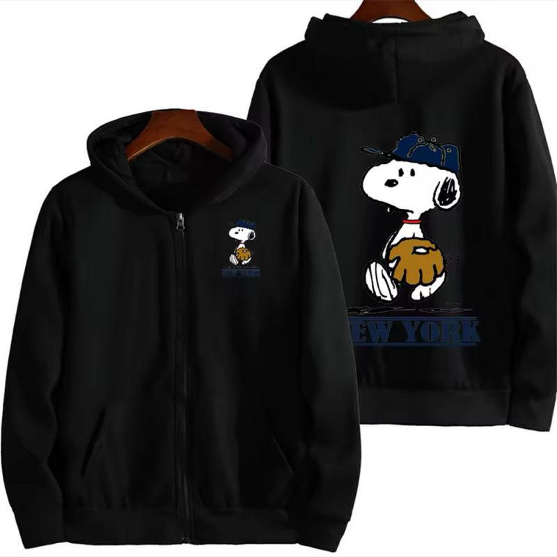 Anime Snoopy Zip-Up Hoodie - Cute Digital Print Sweatshirt