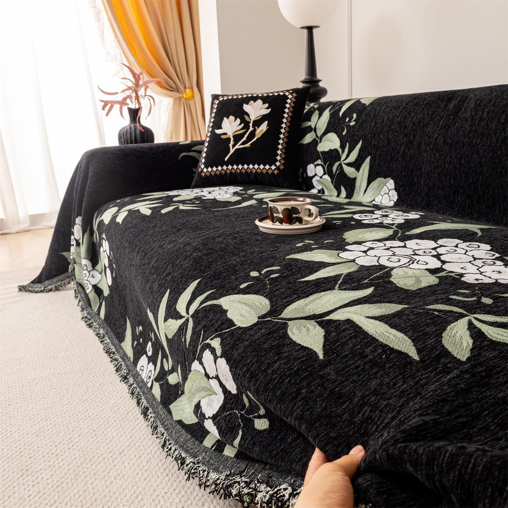 Blumen Jacquard Vier Jahreszeiten Schweres Chenille Sofa Handtuch mit Fransen Anti-Katzenkratzer Universal Sofa Decke Bezug Mehrfachverwendung