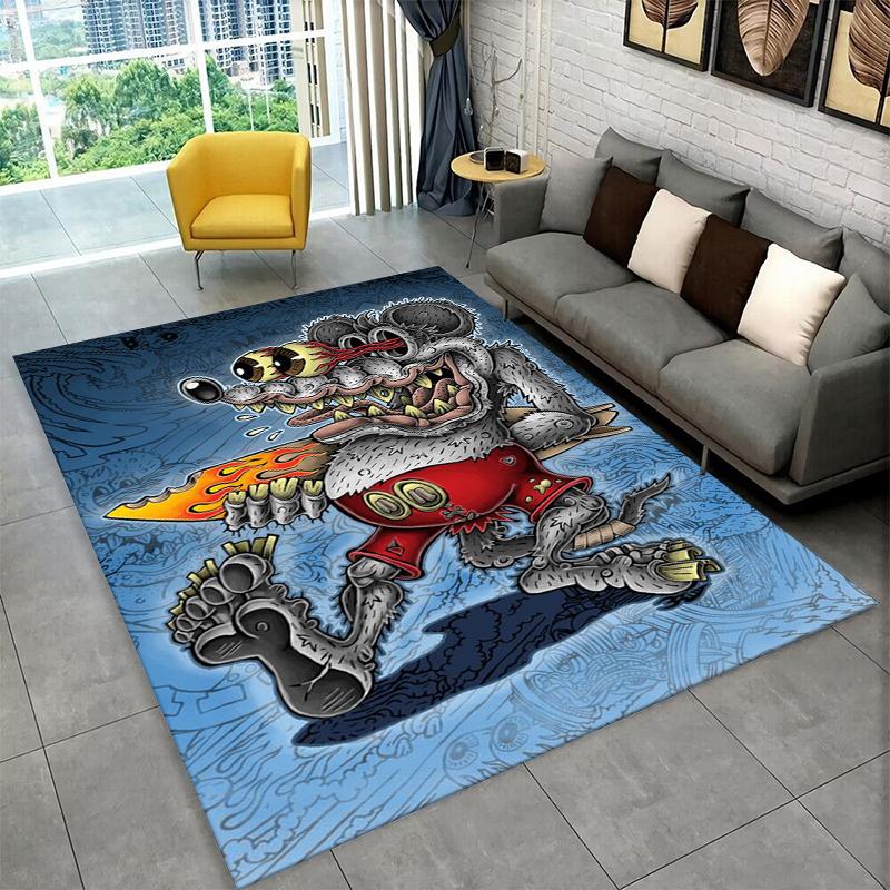 3D Rat Fink Cartoon Racing Car Moto Sign Carpet Rug for Bedroom Living Room Sofa Doormat Home Decor,Kid Game Area Rug Non-slip