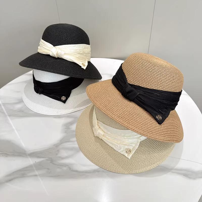 Hepburn Style Elegant Dome Bucket Hat Women's Summer Sunshade Sun Hat Straw Top Hat Fashion Straw Hat