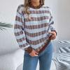 Women's Round Neck Vintage Striped  Long Sleeve Pullover Sweater
