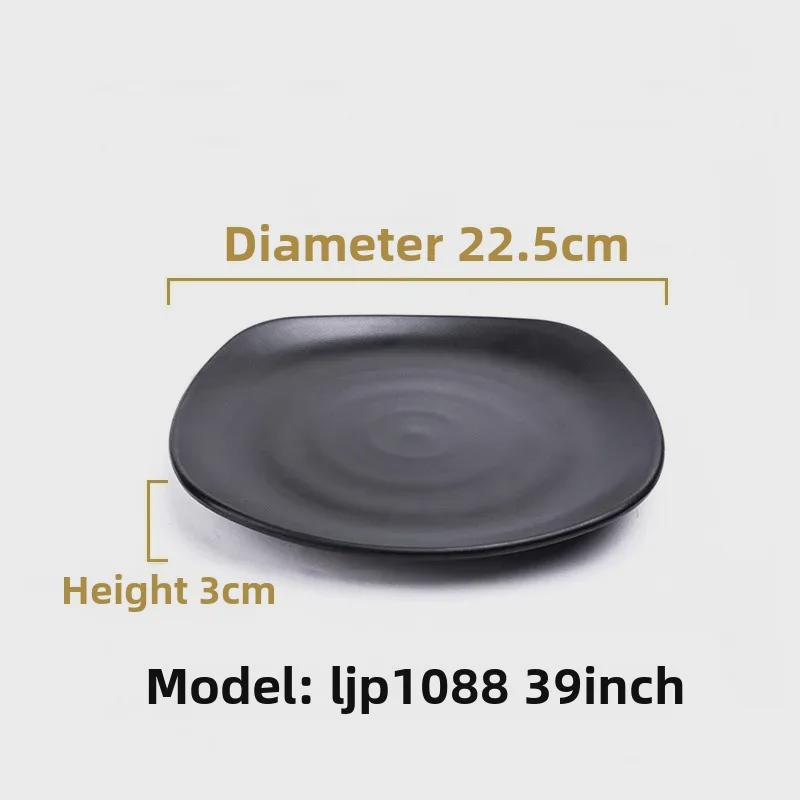 Melamine Black Tableware: Imitation Porcelain Plate for Cold Dishes, BBQ, Hot Pot, and Commercial Use.