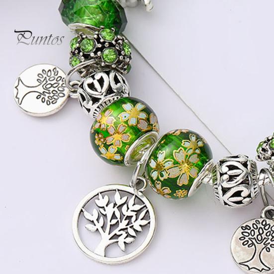 Glücksarmband, glasierter Lebensbaum, grüner Kunstkristall, Vintage, DIY, mehrere Charms, ethnischer Stil, pastoraler Armreif für Shopping, Arbeit, Party, Dating