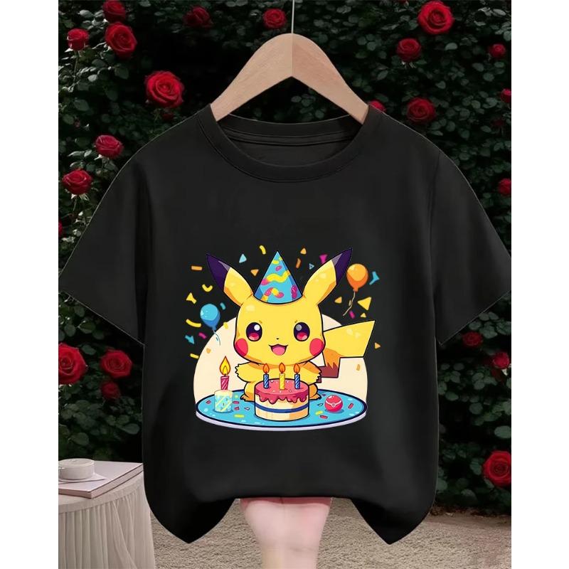 

Pikachu Fashion Street T Shirt 3-14Y Boys Girls Summer Cute Kawaii Hot Cartoon Casual Crew Neck Children 150