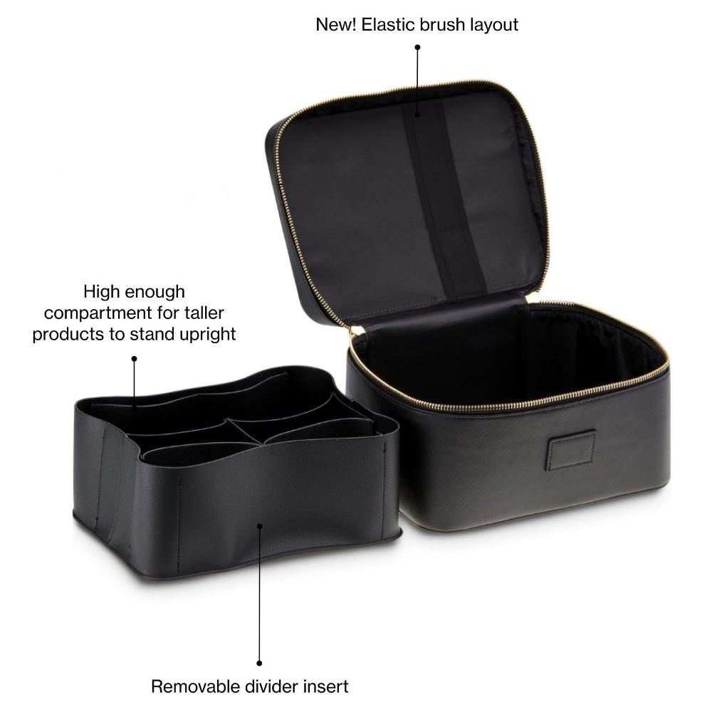 PU Leather Makeup Bag Square Shape Waterproof Toiletry Bag Large Capacity Removable Divider Camera Storage Bag for Women & Men