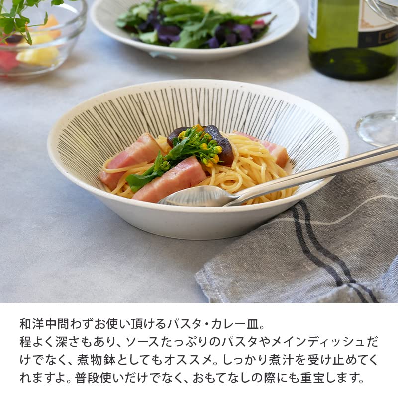 EAST table Pastacurryteller 21cm Randdraht Weiß Hergestellt in Japan Großer Teller Tiefer Teller Spülmaschinenfest Mikrowellengeeignet 111-004-01
